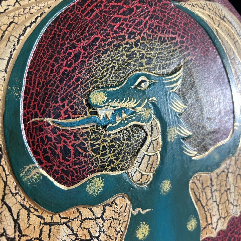 Vintage 15.75" Green Dragon Fantasy Whimsy Wall Art Handcarved - Picture 9 of 12